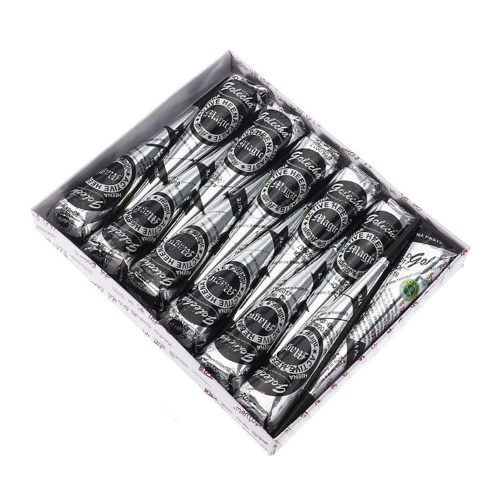 Golecha  12PCS 25g Natural Black Mehndi Henna Cones Indian Henna Tattoo Paste For Temporary Tattoos