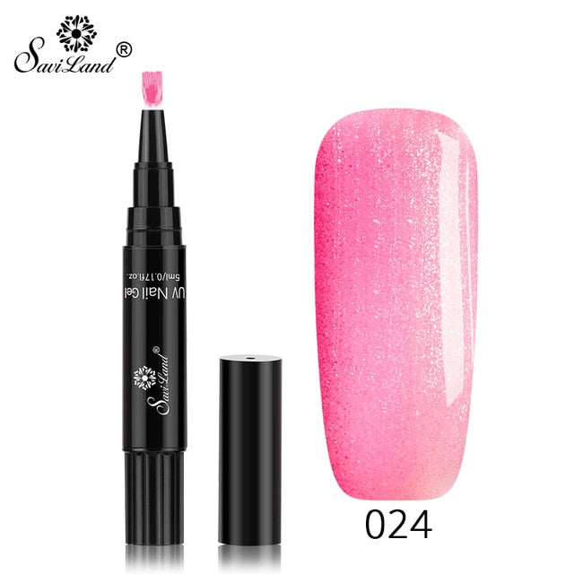 Saviland Newest 3 In 1 Gel Nail Varnish Pen Glitter One Step Nail Art Gel Polish Hybrid 60 Colors Easy To Use UV Gel Lacquer