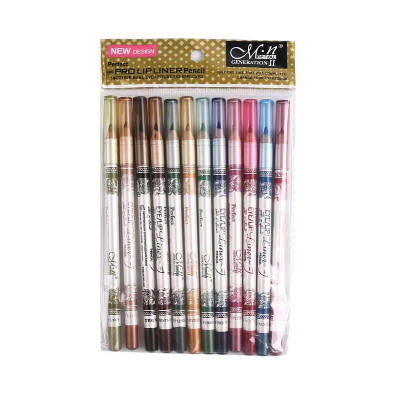 MENOW Brand 12PCS of 2 in 1 Hot Sale Eye Liner Lip Pencil Long-lasting Waterproof 12 Color Set Makeup P12005