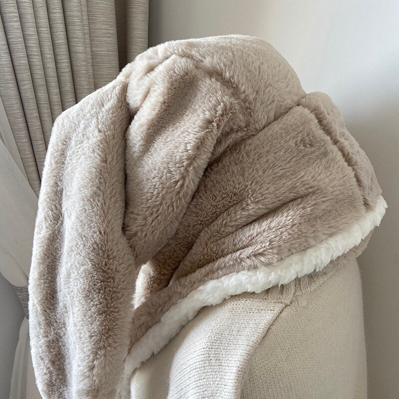 new Fashion Scarf Hat Glove 3 Piece Women cute Big Ear Bunny  Winter Warm Soft Thickening Pocket Hats  Hooded