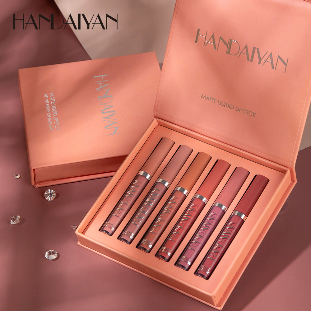 HANDAIYAN 6 Lip Gloss Set Not Easy To Dip Cup Matte Lip Gloss Set Gift Box Liquid Lipstick