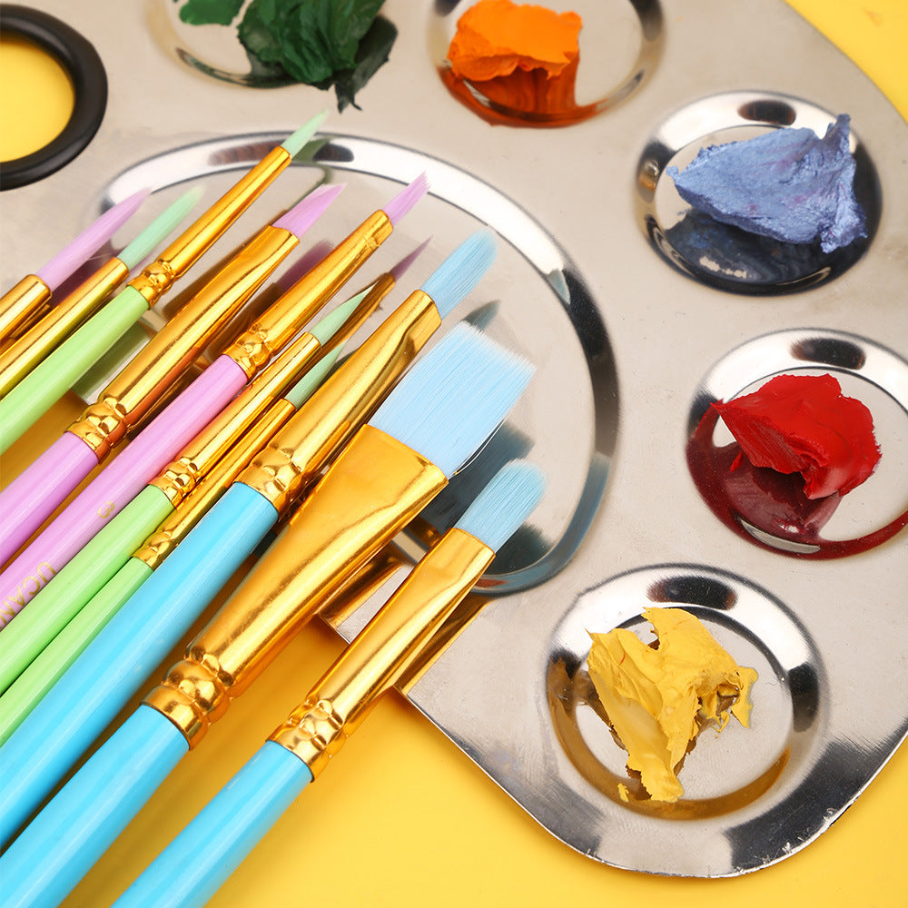 UCANBE 10 Pack Color Oil Paint Brushes Halloween Paint Makeup Brush Set Wooden Stick Makeup Pens