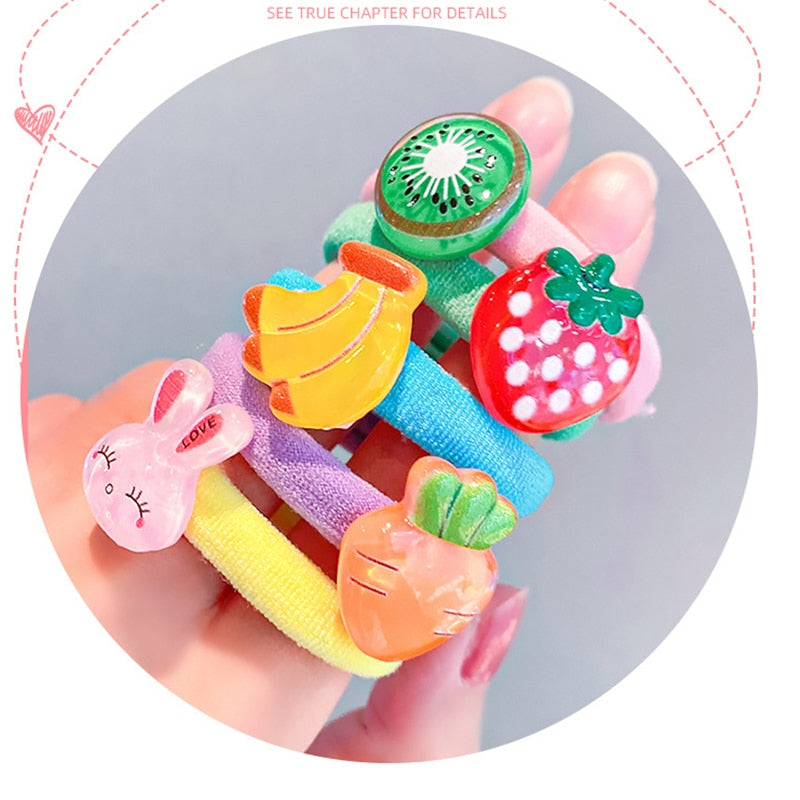 10PCS/Set Rainbow Cartoon Character Fruits Flower Nylon Elastic Hair Bands Women Girl Sweet Rubber Hair Tie Scrunchie Headwear