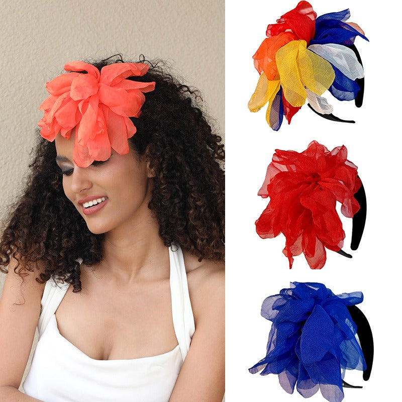Oversized and exaggerated handmade fabric flower versatile headband