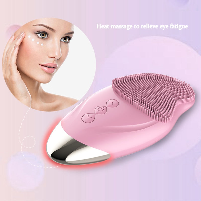 Ultrasonic Electric Facial Cleansing Brush Heated Sonic Electric Facial Cleanser Silicone Mini Face Cleaner Brush Deep Cleaning