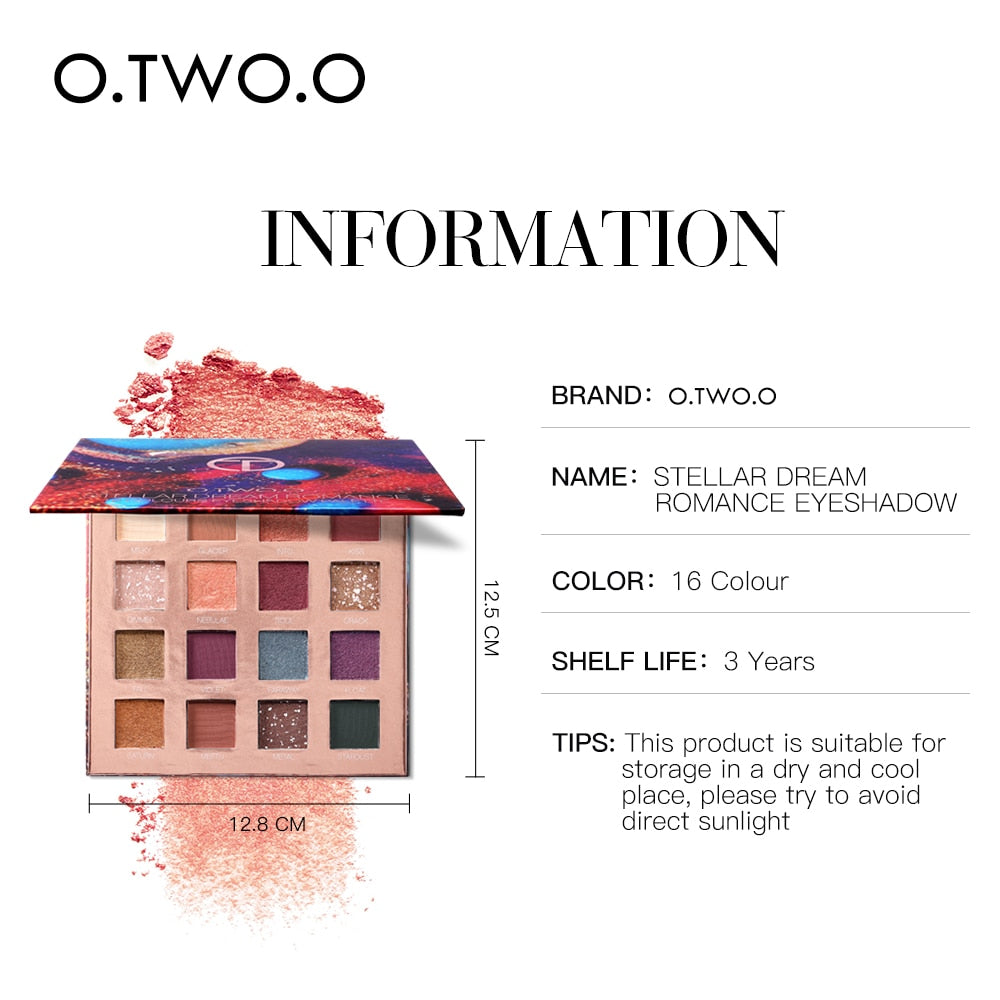 O.TWO.O Stellar Romance Eyeshadow Palette 16 Colors Charming Pigment Eye Shadow Matte Shimmer Glitter Powder Lasting Makeup