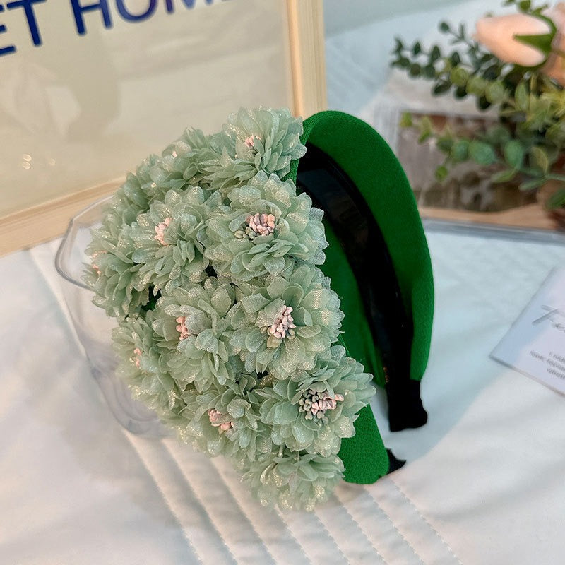 Flower series fashionable and exaggerated wide edge handmade fabric headband