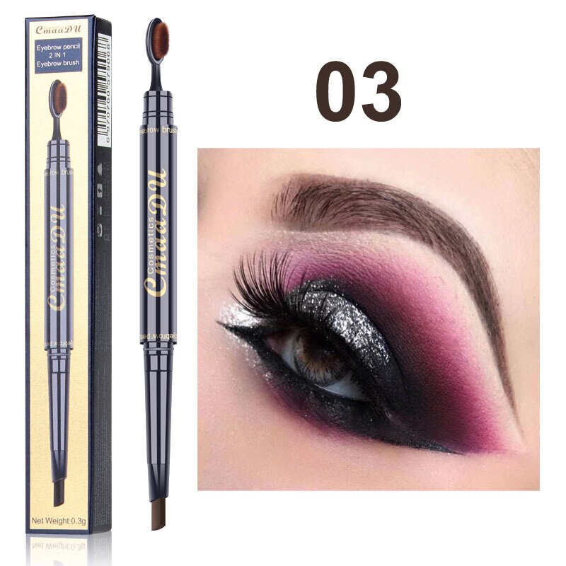 Double Eyebrow Pen with Brush Toothbrush Head Eyebrow Pencil Multifunctional Waterproof Long Lasting Makeup