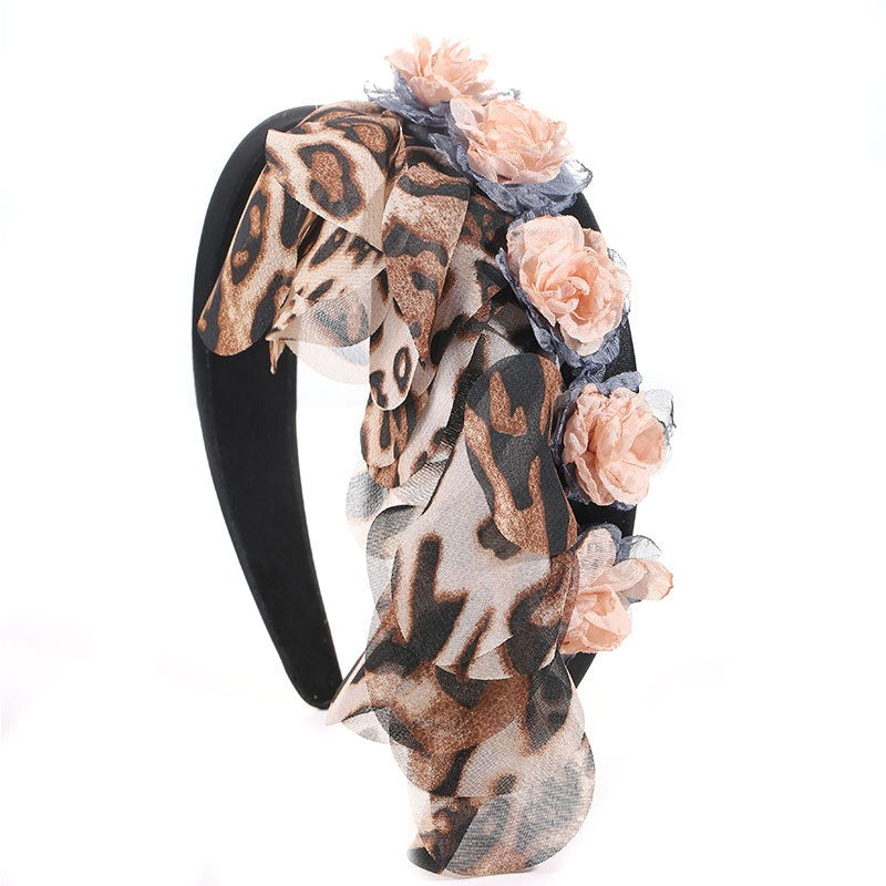 Fashionable leopard print fabric flower headband