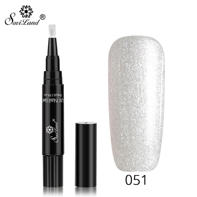 Saviland Newest 3 In 1 Gel Nail Varnish Pen Glitter One Step Nail Art Gel Polish Hybrid 60 Colors Easy To Use UV Gel Lacquer