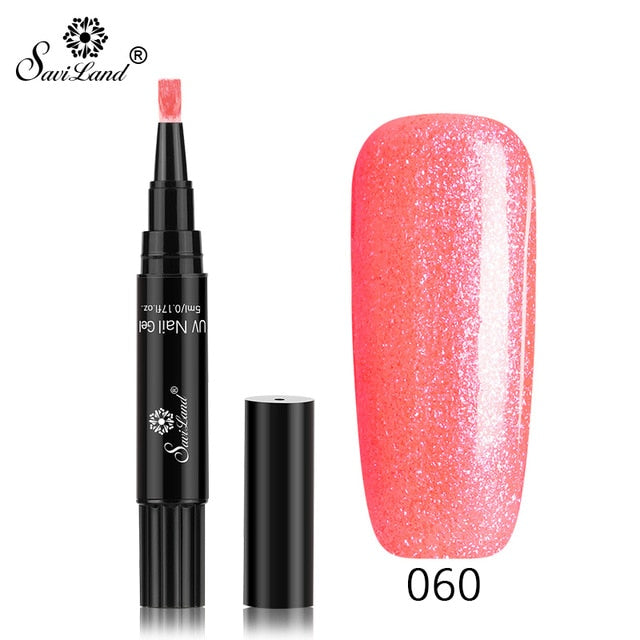 Saviland Newest 3 In 1 Gel Nail Varnish Pen Glitter One Step Nail Art Gel Polish Hybrid 60 Colors Easy To Use UV Gel Lacquer