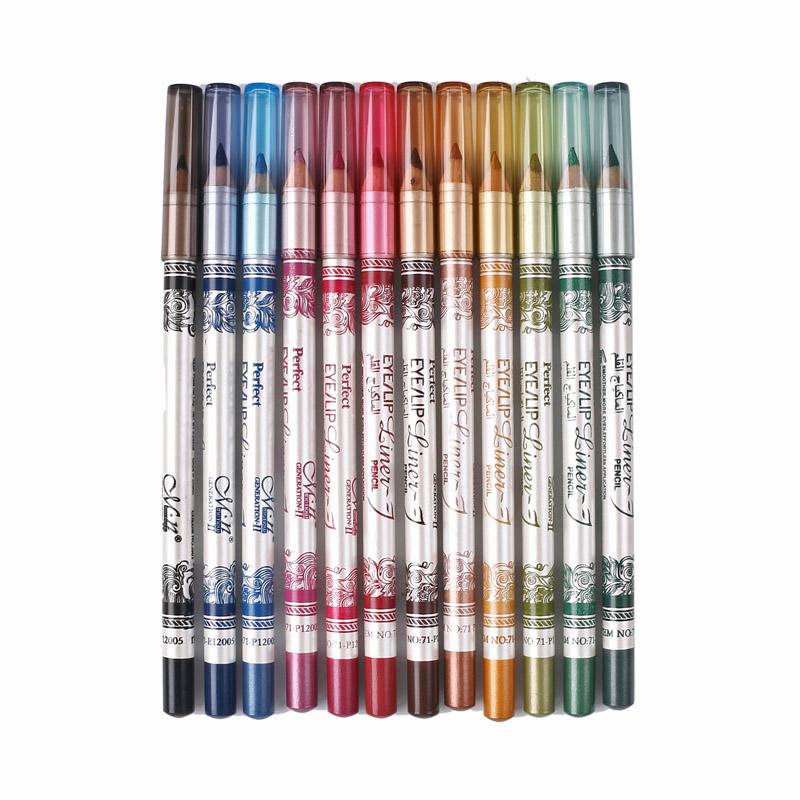 MENOW Brand 12PCS of 2 in 1 Hot Sale Eye Liner Lip Pencil Long-lasting Waterproof 12 Color Set Makeup P12005