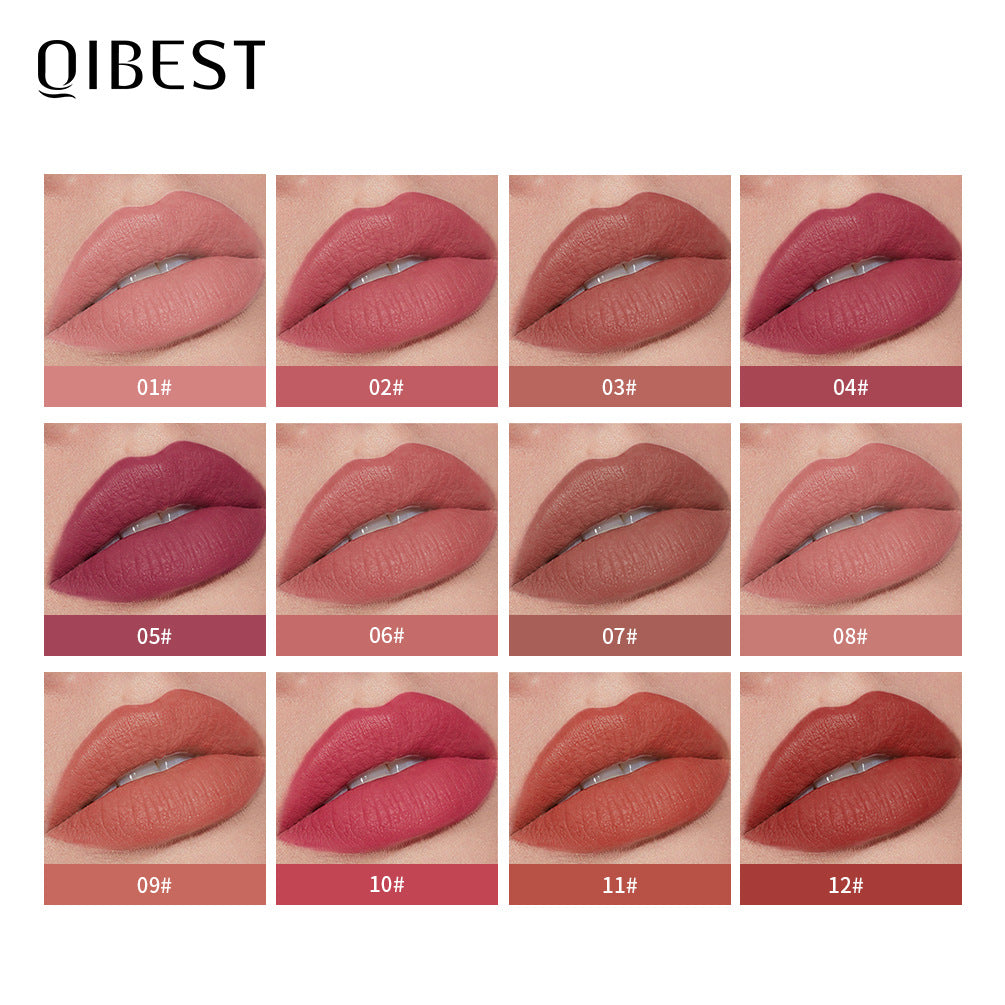 QIBEST Silky Lip Glaze Non-Stick Cup Does Not Fade Lip Gloss Makeup Color Liquid Lipstick Matte Moisturizing Lip Gloss