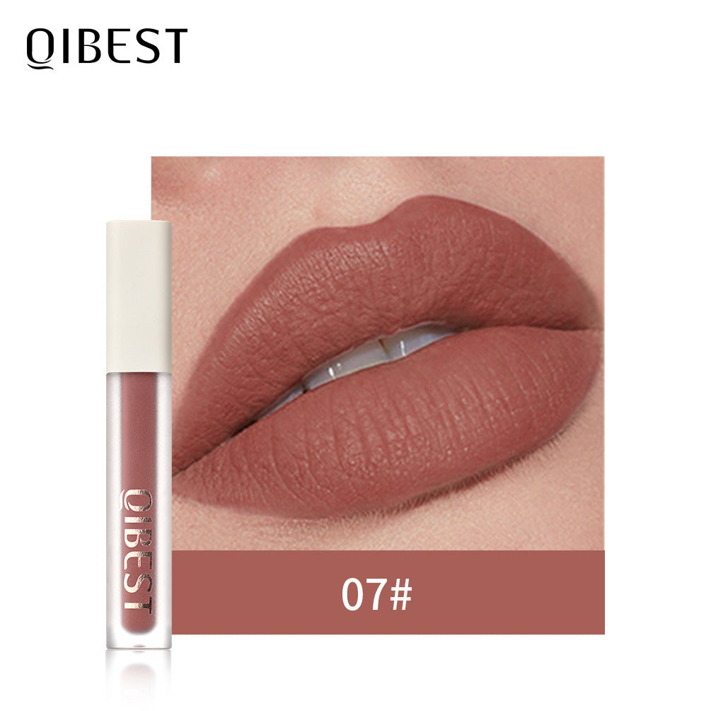 QIBEST Silky Lip Glaze Non-Stick Cup Does Not Fade Lip Gloss Makeup Color Liquid Lipstick Matte Moisturizing Lip Gloss