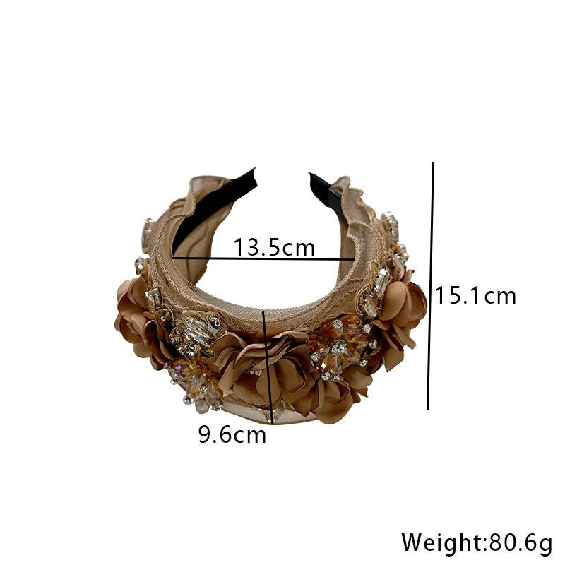 Fabric Flower Heavy Industry Wide Edge Crystal Super Immortal Women's Headband