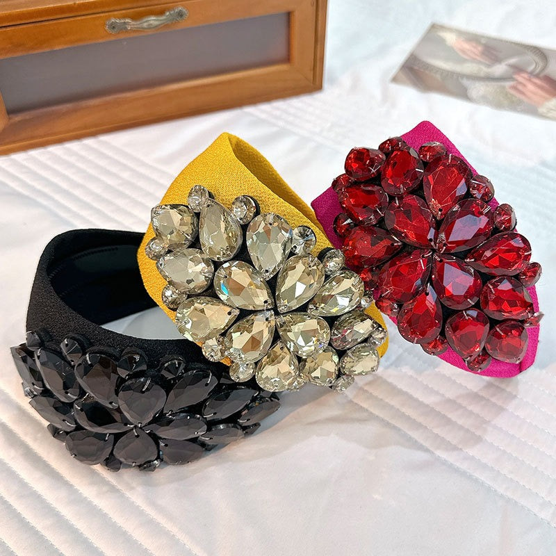 Solid color diamond inlaid wide edge with teeth anti slip face wash headband