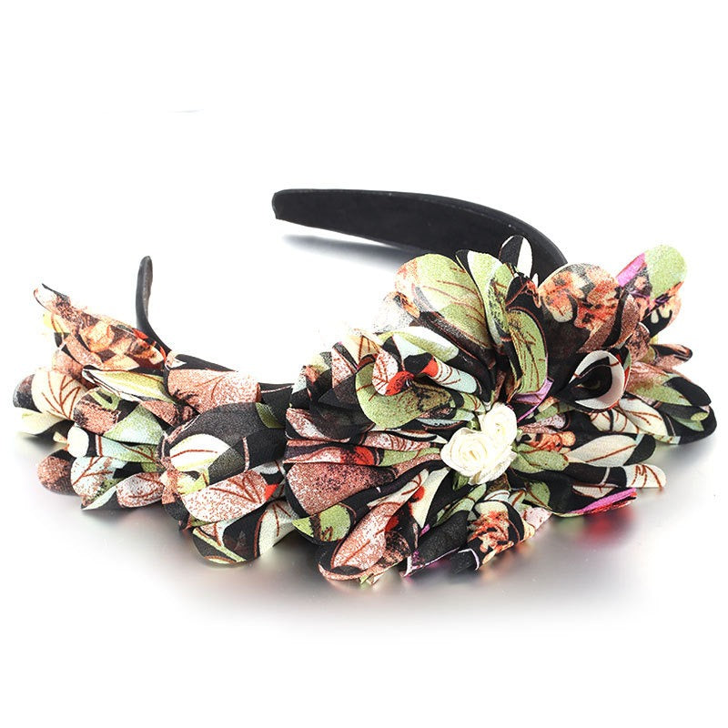 Exaggerated fabric oversized flower and leaf pattern headband