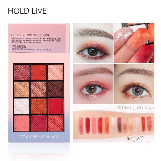 HOLD LIVE Color Focus Charm Shaow Eye Shadow Palette 12 Colors Matte Glitter Eyeshadow Palettes Pigment Nude Shadows Makeup Set