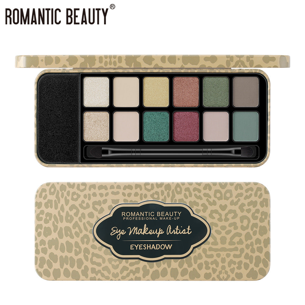 Romantic Beauty 12 Colors Leopard Eyeshadow Makeup Pearl Matte Finishing Eyeshadow Palette Brush