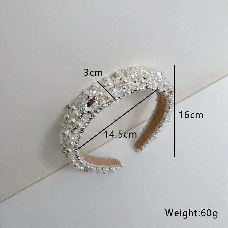 New handmade beaded crystal pearl retro exaggerated internet celebrity hot selling thin edge hair accessories