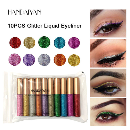 HANDAIYAN Explosive Glitter Liquid Eyeliner Set Sequin Pop Eyeliner Liquid 10 Pack