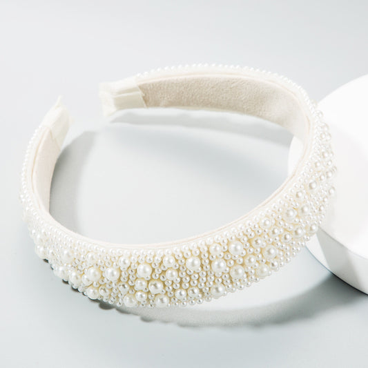 Trend Light Luxury Pearl Headband Hair Accessories Bride Retro Headwear Hand-Sewn Sponge Wide-Brimmed Headband