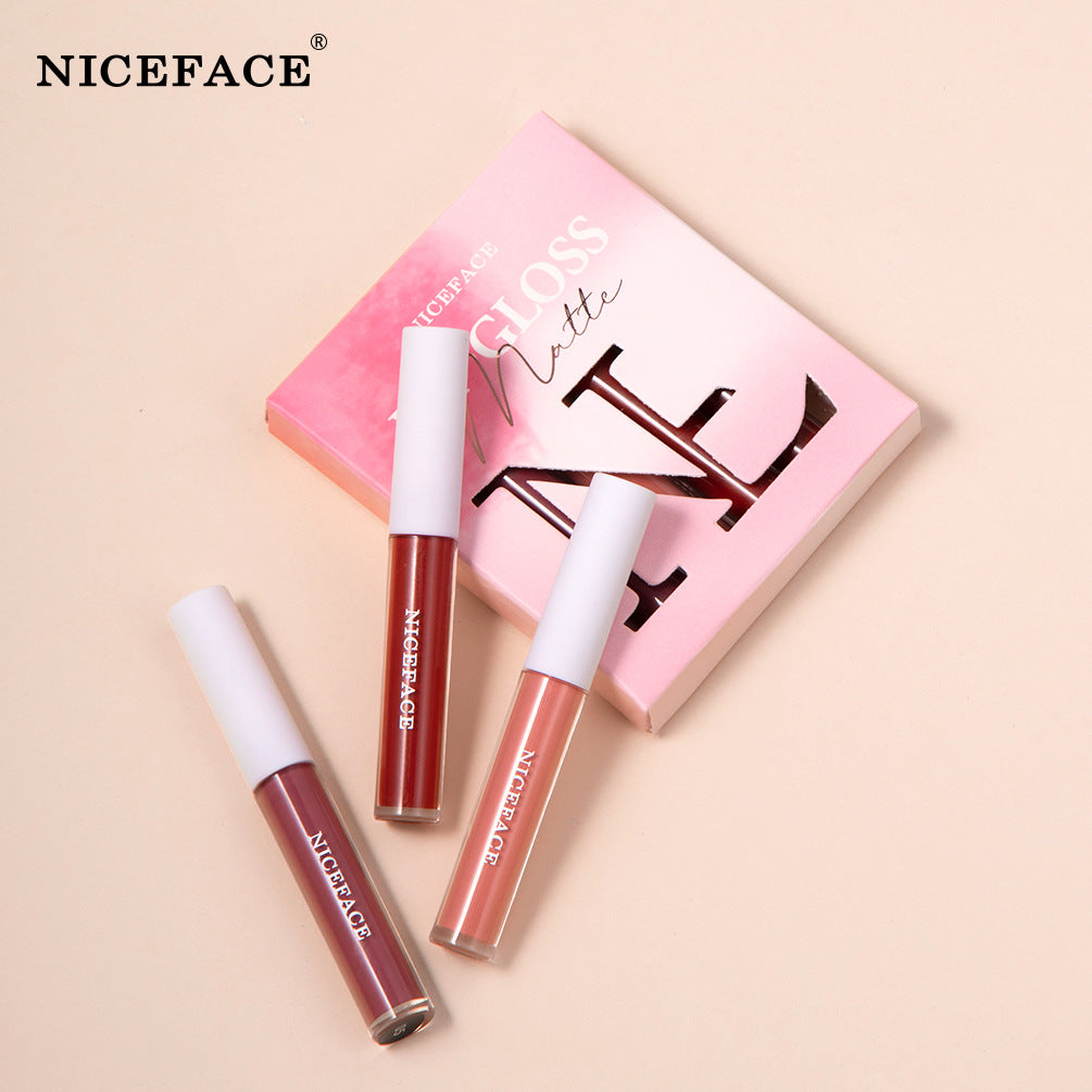 Niceface New Matte Non-Stick Cup Lip Glaze Set With Lip Plumper Texture Lip Gloss