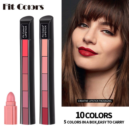 Fit Colors Matte 5-Color Lipstick Combination 5 Matte Velvet Color Non-Stick Cup Lip Gloss Lipstick
