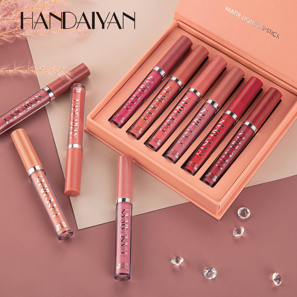 HANDAIYAN 6Pcs Lip Gloss Set Non Stick Matte Lip Gloss Set Gift Box Liquid Lipstick Cosmetic Not Easy To Fade