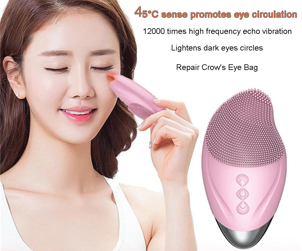 Ultrasonic Electric Facial Cleansing Brush Heated Sonic Electric Facial Cleanser Silicone Mini Face Cleaner Brush Deep Cleaning