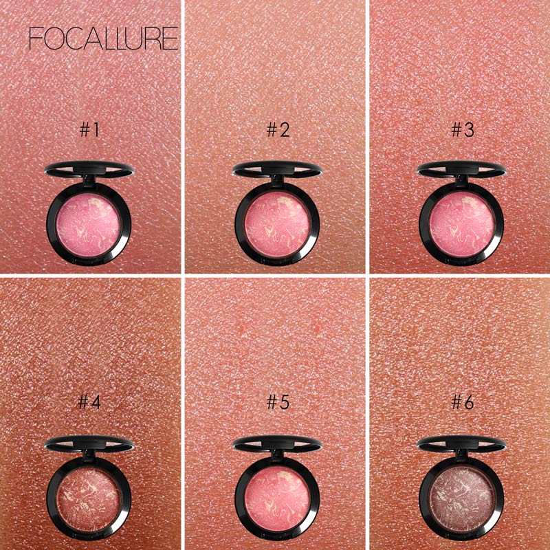 FOCALLURE Makeup Blusher Top Quality Professional Cheek 6 Colors Baked Blush Bronzer Blusher Face Contour Make Up