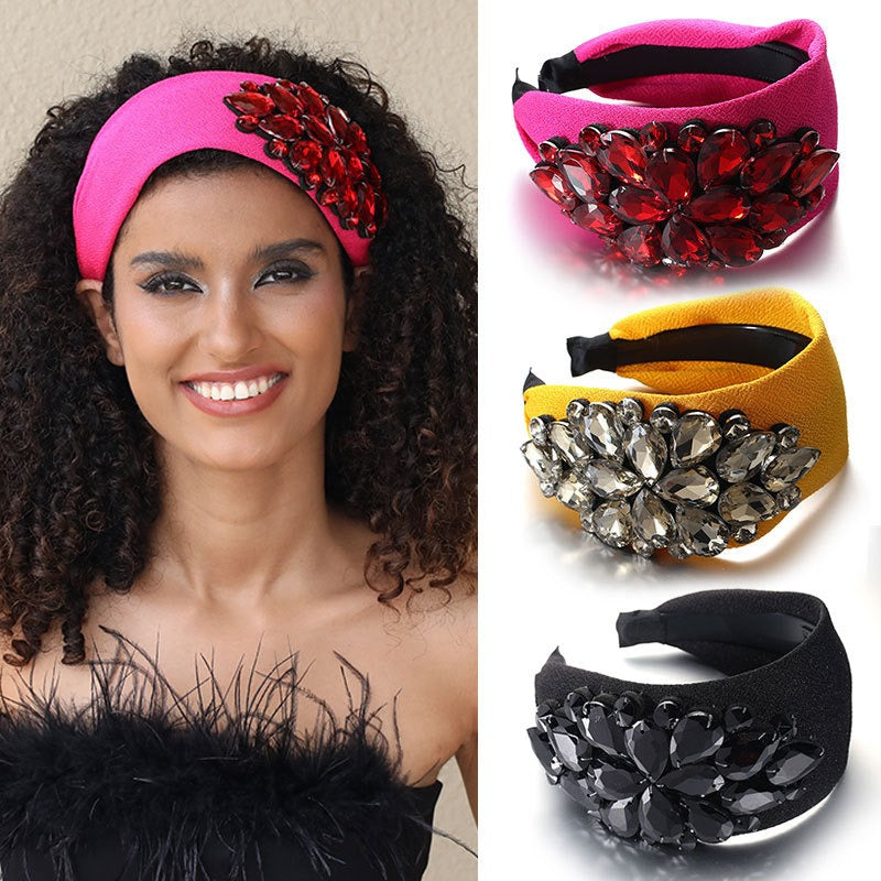 Solid color diamond inlaid wide edge with teeth anti slip face wash headband