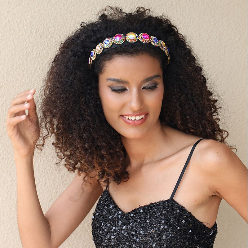 Fashionable glass inlaid diamond wide edge sponge hair hoop