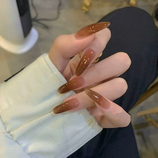 Ice Transparent Color Coffee Long Ballet Wear Manicure Finished Fake Nail Manicure Patch Nail Patch Removable Nail