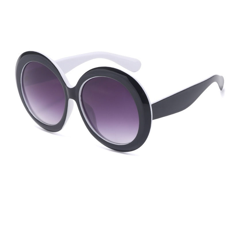 Personalized dual color sunglasses, fashionable circular large frame sunglasses for women