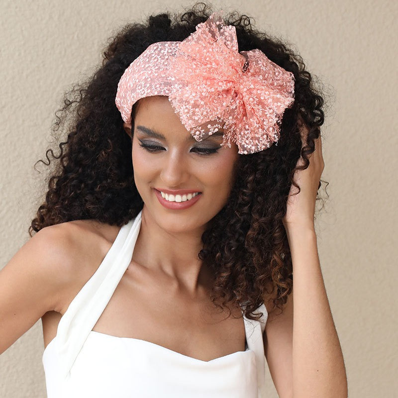 Fashionable oversized solid color lace bow headband