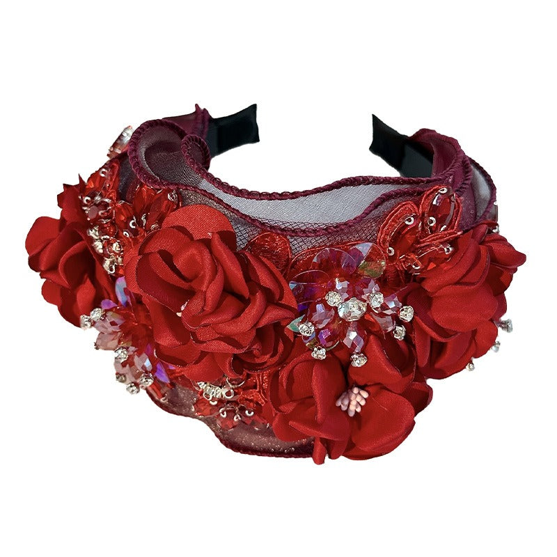 Fabric Flower Heavy Industry Wide Edge Crystal Super Immortal Women's Headband