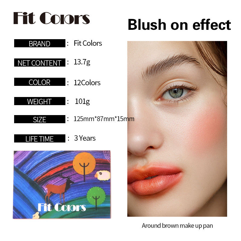 Fit Colors 12-Color Face Comprehensive Makeup Powder Palette Matte Pearlescent Earth Color Blush Eyebrow Powder Eye Shadow