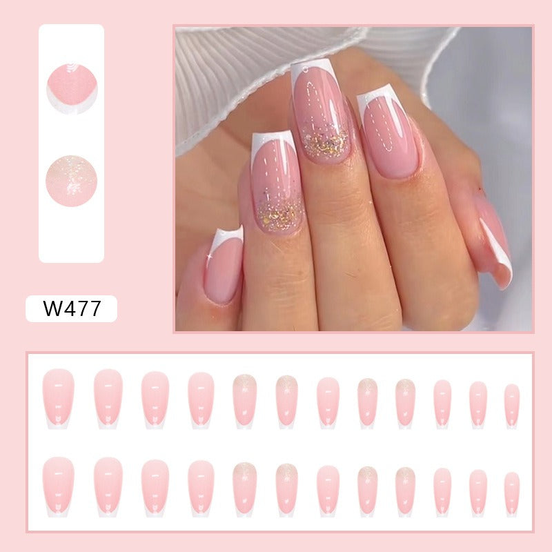 French simple glitter girlâ€™s soft and tender wearable manicure nails