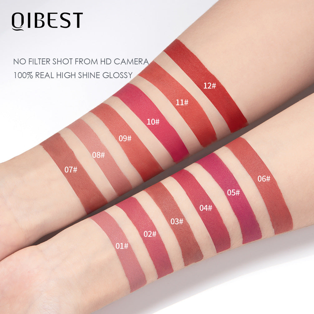 QIBEST Silky Lip Glaze Non-Stick Cup Does Not Fade Lip Gloss Makeup Color Liquid Lipstick Matte Moisturizing Lip Gloss