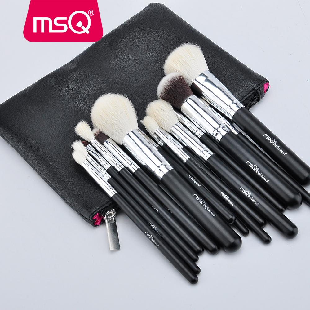 MSQ 15pcs Pro Makeup Brushes Set Powder Blusher Eyeshadow Blending Make Up Brushes High Quality PU Leather Case