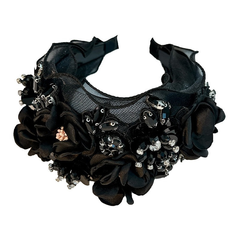 Fabric Flower Heavy Industry Wide Edge Crystal Super Immortal Women's Headband