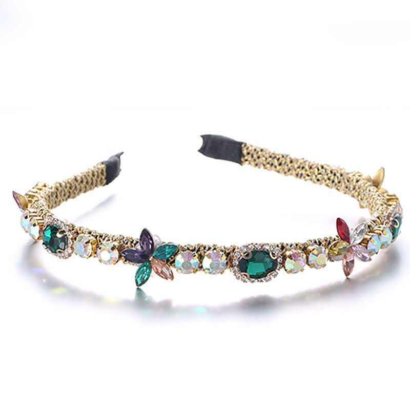 Crystal flower set with colorful glass diamond fine edge hair hoop