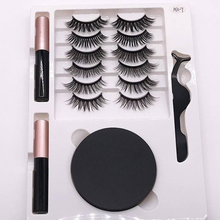 Eight Pairs Of Magnet False Eyelashes With Round Box Mirror Magnetic Iron-Absorbing Stone Eyelashes Magnetic Eyeliner Liquid Eyelashes