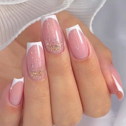 French simple glitter girlâ€™s soft and tender wearable manicure nails