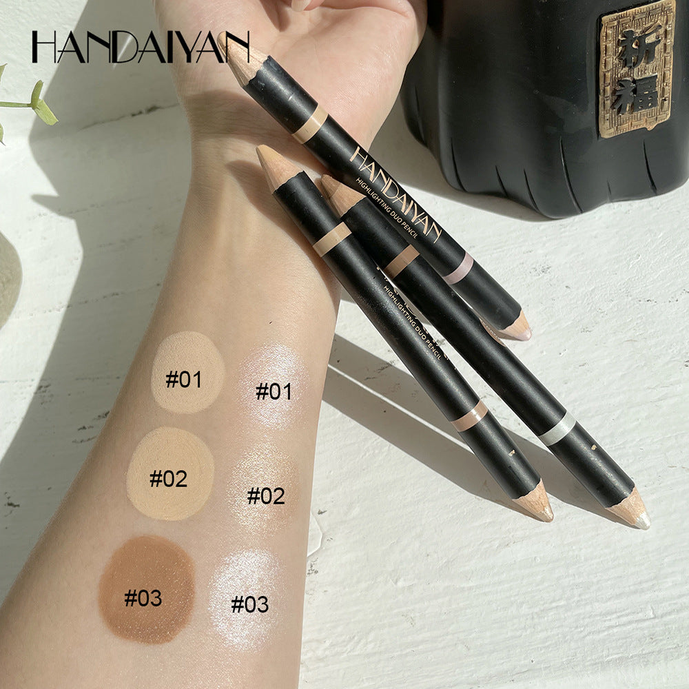 HANDAIYAN Double Head Eyebrow Dual Purpose Pen Eyebrow Bone Raised Bright Bottom High Gloss Face Brightening Concealer Pen