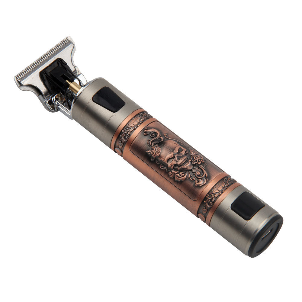 T9 Hair Clipper Oil Head Push Digital Display Carving Skull Small Hair Clipper Trimming Shaved White USB Charging Zinc Alloy