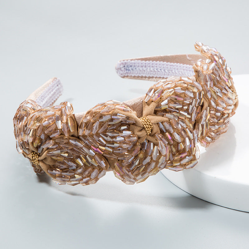 High Quality Hair Hoop Ladies Hand-String Crystal Flower Shape Super Flash Wide-Brimmed Head Hoop Fashion Trendy Hair Press