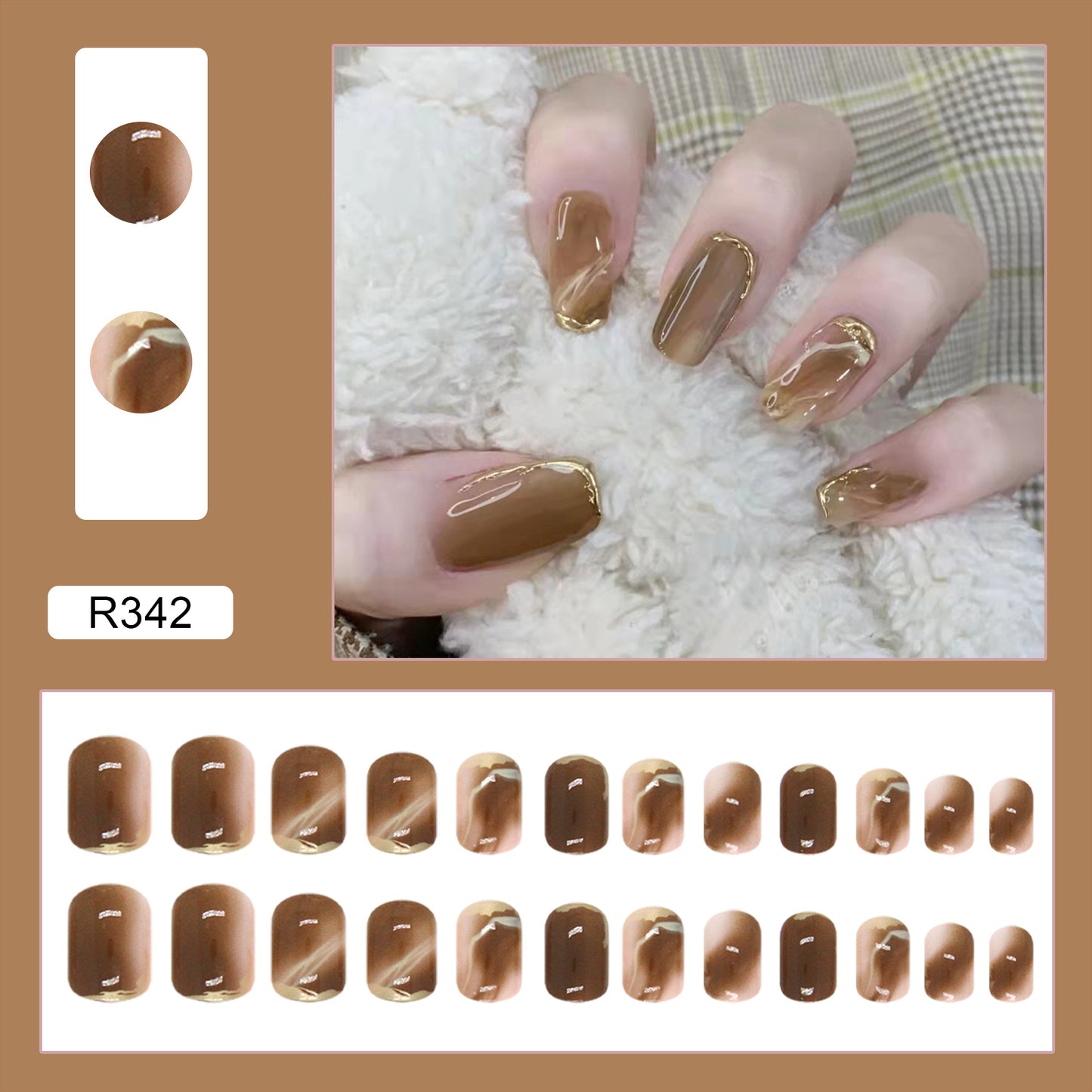 Wearing Warm Brown Brown White Double Spell Smudged Golden Texture Ins Style Manicure Patch The Finished Product Is Removable