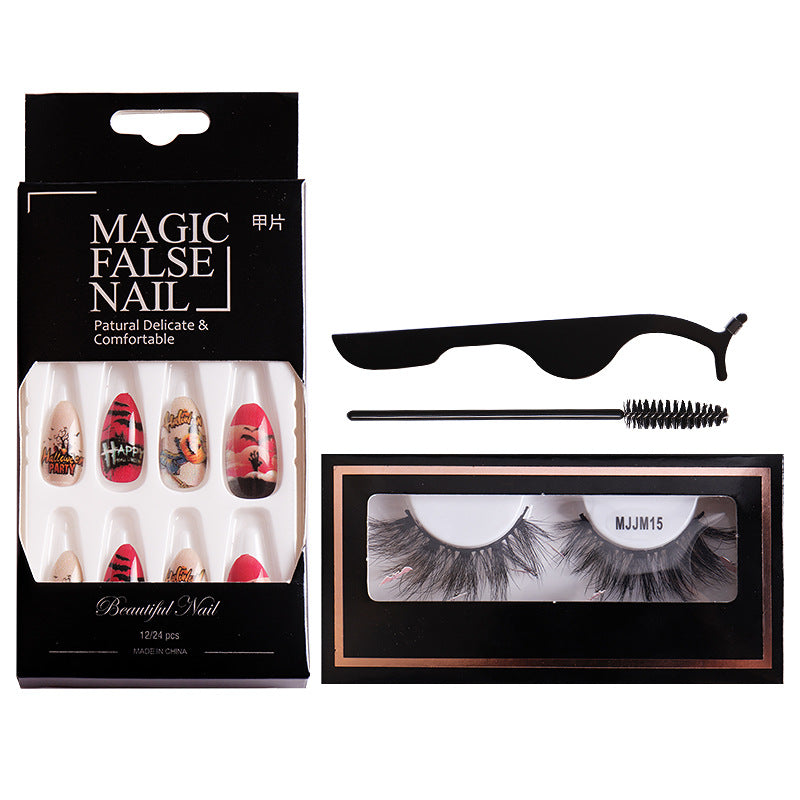 Halloween False Eyelashes Europe And America Multi-Layer Thick Messy Mink Hair Nail And Eyelash Set